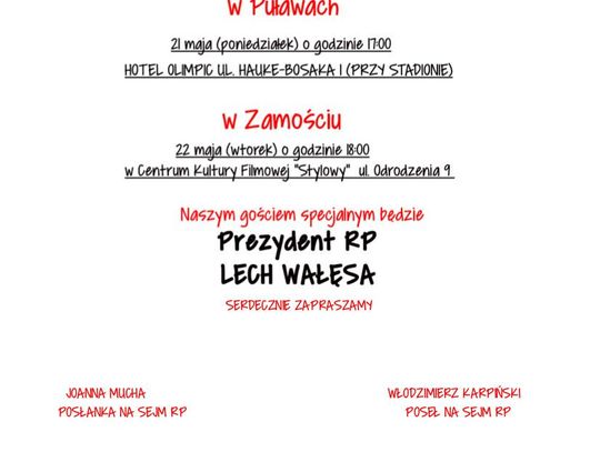 Prezydent Lech Wałęsa odwiedzi Lubelszczyznę