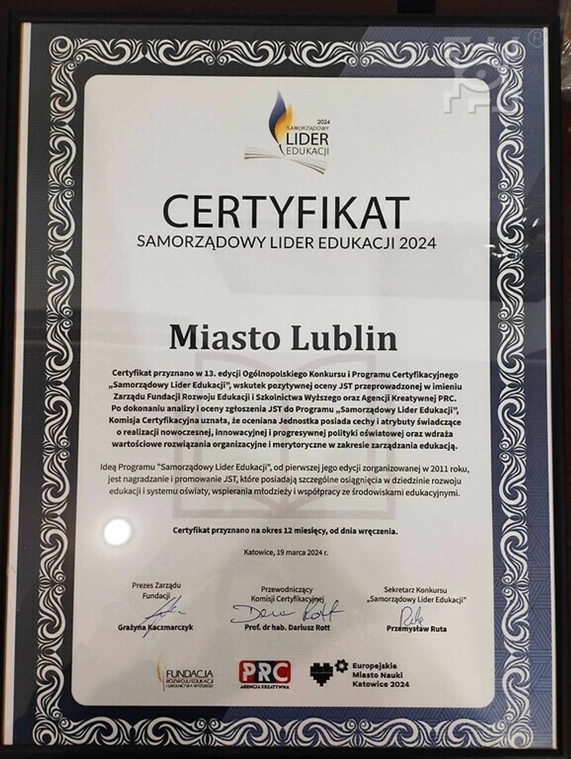 Certyfikat Samorządowy Lider Edukacji po raz 13. dla Lublina