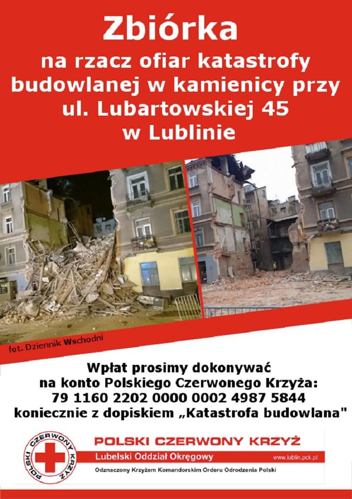 Zbiórka PCK na poszkodowanych w katastrofie budowlanej